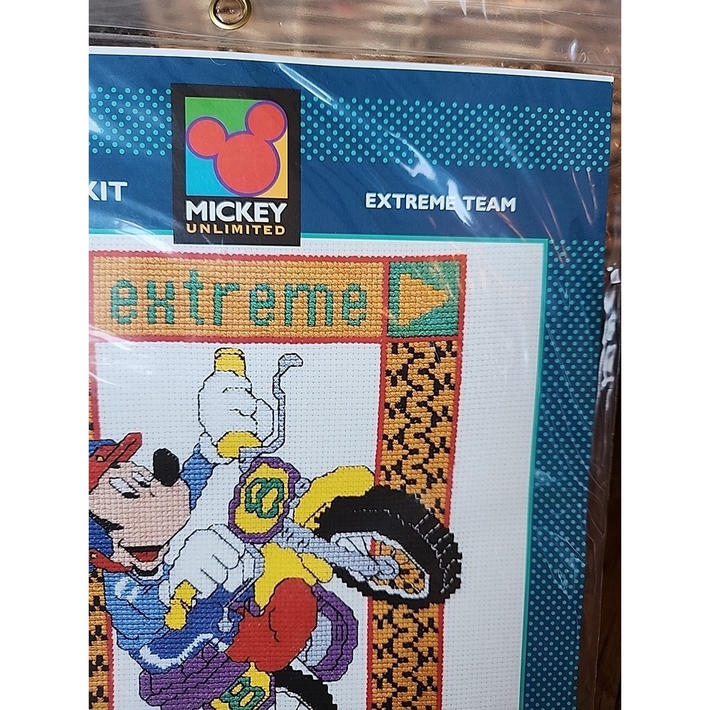 NOS Disney Mickey Mouse Unlimited Counted Cross Stitch Kit Motorcycle Motocross‎ - Picture 5 of 13